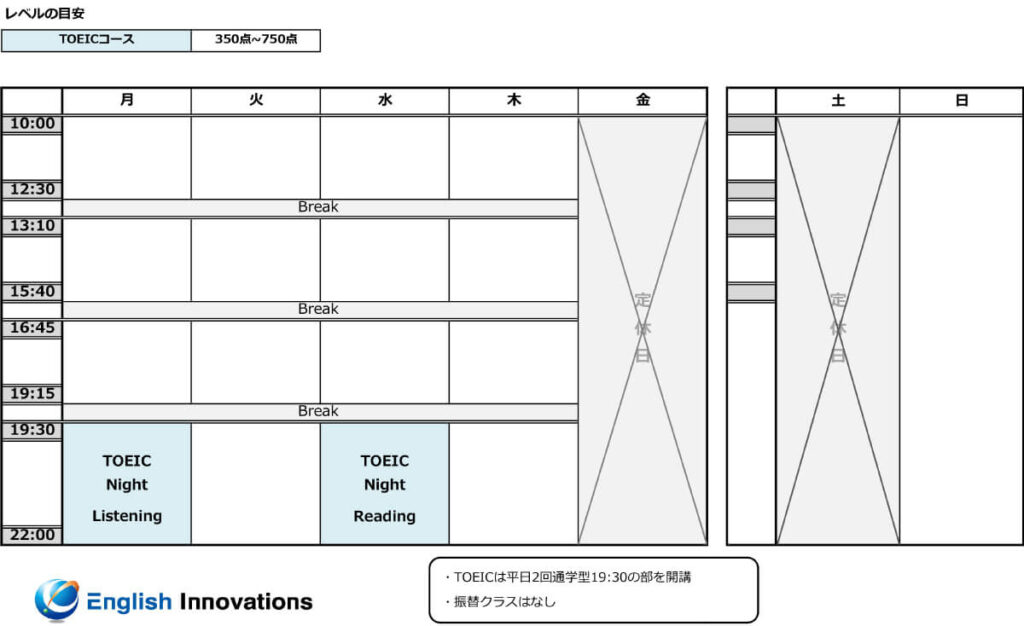 イングリッシュイノベーションズの時間割